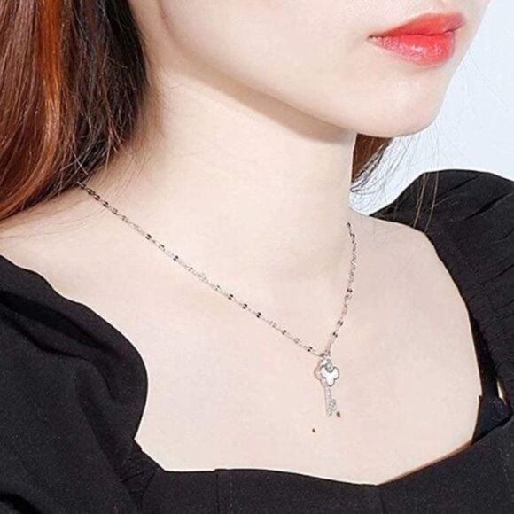 Silver and Mother of Pearl Mickey Mouse Key Adjustable Pendant Necklace - Picture 6 of 6